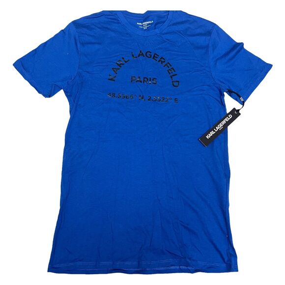 Karl Lagerfeld Paris  T Shirt Men’s S Blue Spellout Logo Designer Coordinates - Picture 5 of 8